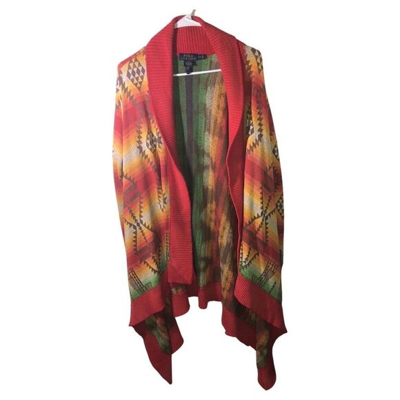 Ralph Lauren Womens Aztec Cardigan Sweater L/XL Shawl Collar Flaw - Picture 13 of 15